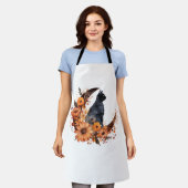 黒猫オンフローラムーンパンプキンブラックキャットハロー エプロン (着用した状態)