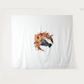 黒猫オンフローラムーンパンプキンブラックキャットハロー タペストリー (正面(横))