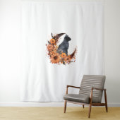 黒猫オンフローラムーンパンプキンブラックキャットハロー タペストリー (インサイチュ)