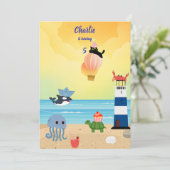 黒猫オンホットエアバルーン海の動物の誕生日 招待状 (スタンド正面)