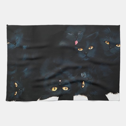 黒猫カドル キッチンタオル (横)