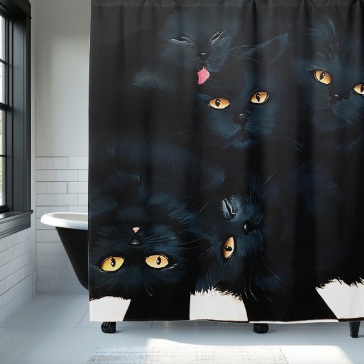 黒猫カドル シャワーカーテン