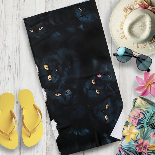 黒猫カドル ビーチタオル