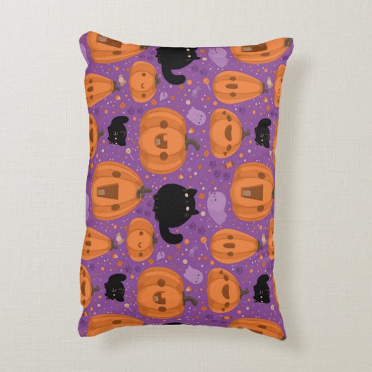 黒猫カボチャと幽霊柄 アクセントクッション (裏面(縦))