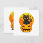黒猫カボチャのハロウィンコスチューム 招待状 (正面/裏面)