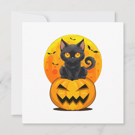 黒猫カボチャのハロウィンコスチューム 招待状 (正面)