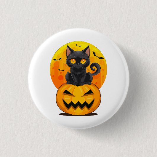 黒猫カボチャのハロウィンコスチューム 缶バッジ (正面)