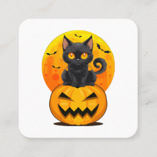 黒猫カボチャのハロウィーンの衣装 スクエア名刺