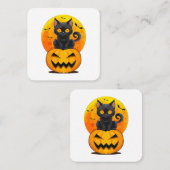 黒猫カボチャのハロウィーンの衣装 スクエア名刺 (正面/裏面)