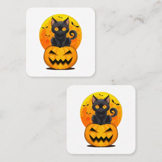 黒猫カボチャのハロウィーンの衣装 スクエア名刺 (正面/裏面)