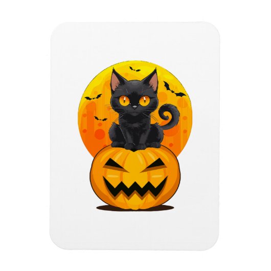 黒猫カボチャのハロウィーンの衣装 マグネット (縦)