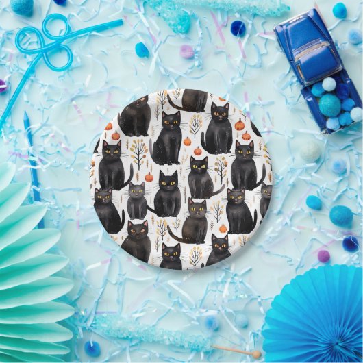 黒猫カボチャのハロウィーン ペーパープレート (パーティー)