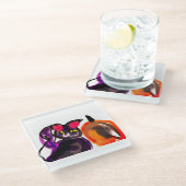 黒猫カボチャの喜び ガラスコースター (アングル)