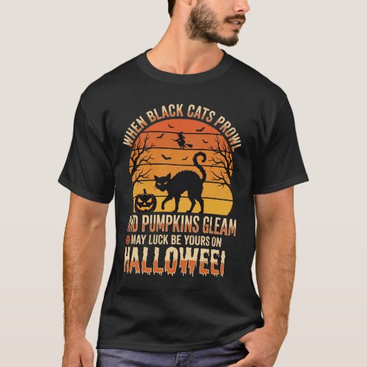 黒猫カボチャハロウィンベクターデザイン Tシャツ (正面)