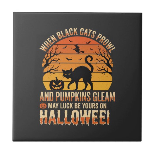 黒猫カボチャハロウィンベクトルデザイン タイル (正面)