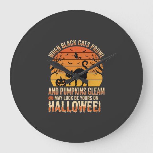 黒猫カボチャハロウィンベクトルデザイン ラージ壁時計 (正面)