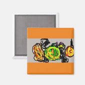 黒猫カボチャ3匹 マグネット (正面/裏面)