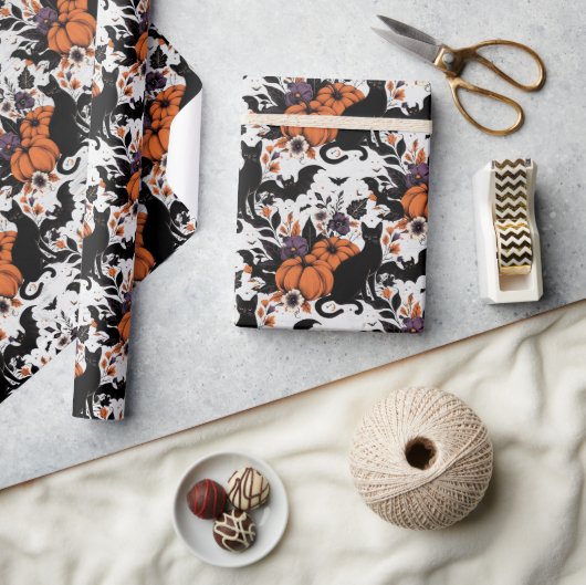 黒猫カボチャ ラッピングペーパー (クラフト)