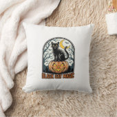 黒猫カボチャ ヴィンテージ ハロウィン 彫刻_1 クッション (ブランケット)
