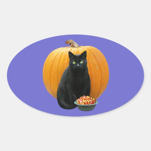 黒猫カボチャ 楕円形シール (正面)