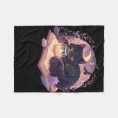 黒猫カボチャTシャツ – フルムーンハロウィン フリースブランケット (正面(横))