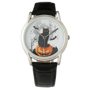 黒猫カボチャTシャツ – フルムーンハロウィン 腕時計