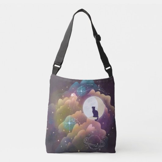 黒猫カラフル三日月 クロスボディバッグ (正面)