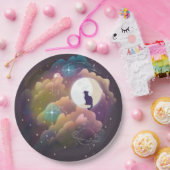 黒猫カラフル三日月 ペーパープレート (パーティー)