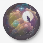 黒猫カラフル三日月 ペーパープレート (正面)