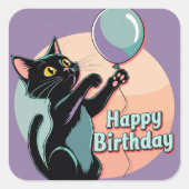黒猫カラフル スクエアシール (正面)
