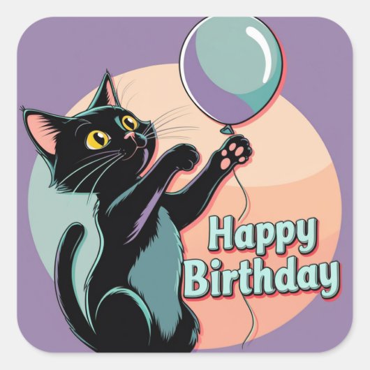 黒猫カラフル スクエアシール (正面)