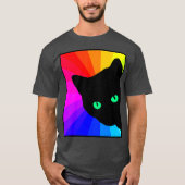 黒猫カラープリズムグリーンアイズ猫好き Tシャツ (正面)