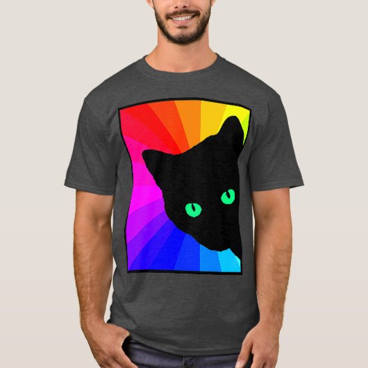 黒猫カラープリズムグリーンアイズ猫好き Tシャツ (正面)