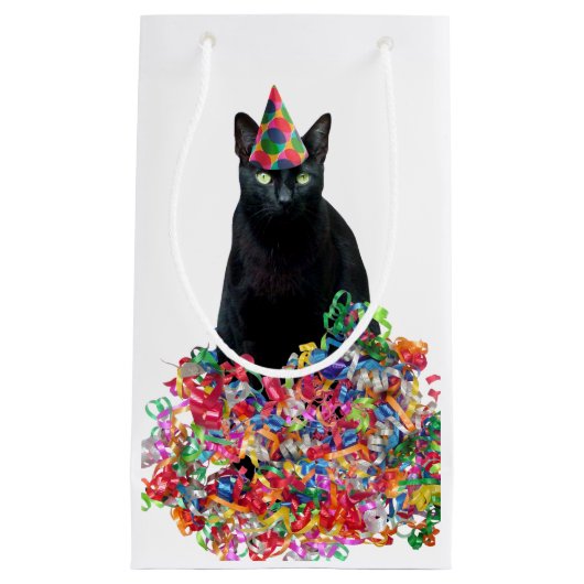 黒猫カーリーリボン抱き枕 スモールペーパーバッグ (正面)