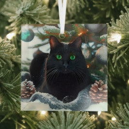 黒猫ガラスのクリスマスオーナメント ガラスオーナメント
