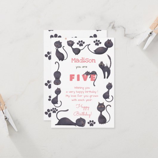 黒猫キッズハッピーバースデー カード (正面/裏面インサイチュ)