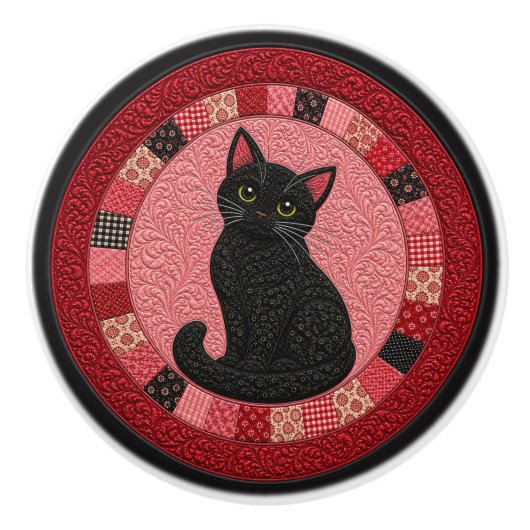 黒猫キルト  セラミックノブ (正面)