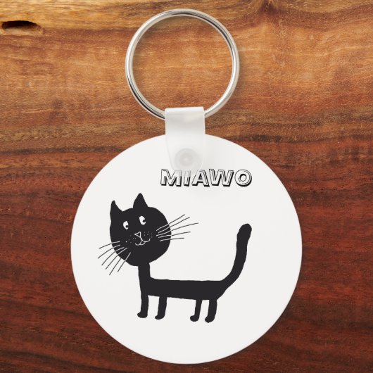 黒猫キーおもしろいリング キーホルダー (正面)