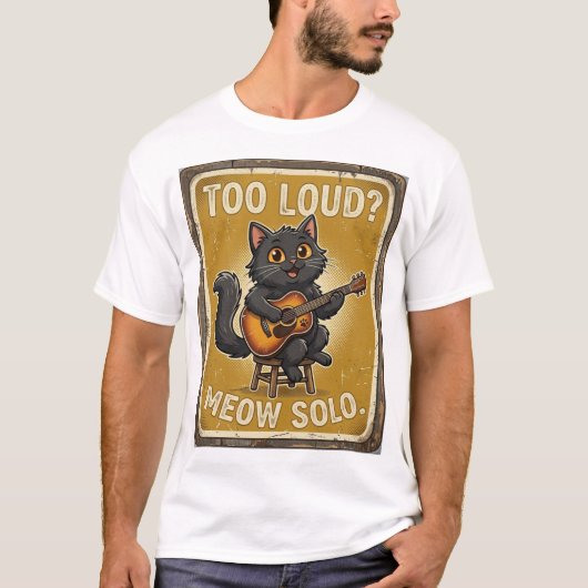 黒猫ギター・ニャン・ソロ Tシャツ (正面)