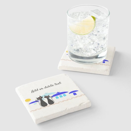 黒猫ギリシャパーソナライズされた情景 ストーンコースター (横)