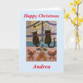 黒猫クリスマスカード カード (黄色い花)