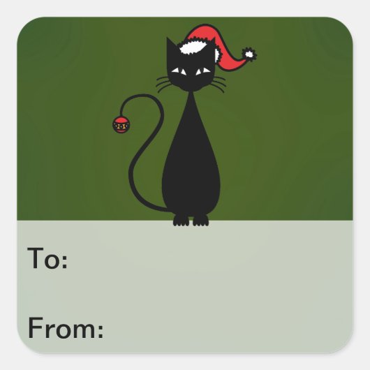 黒猫クリスマスギフトタグ スクエアシール (正面)
