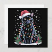 黒猫クリスマスサンタおもしろいハット猫 シーズンカード (正面/裏面)