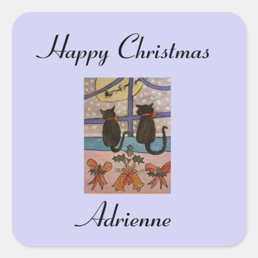 黒猫クリスマスステッパーソナライズされたカー スクエアシール (正面)