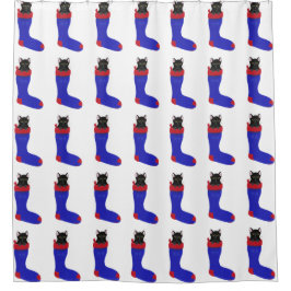 黒猫クリスマスストッキングシャワーカーテン シャワーカーテン