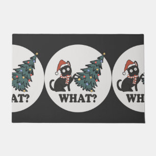 黒猫クリスマスツリーサンタおもしろいハットかわいい ドアマット