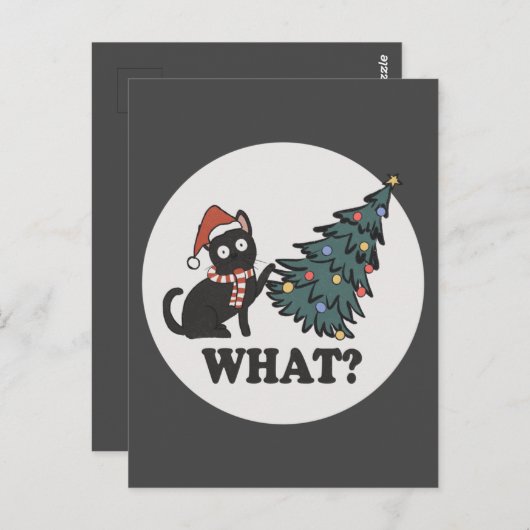 黒猫クリスマスツリーサンタおもしろいハットかわいい ポストカード (正面/裏面)