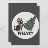 黒猫クリスマスツリーサンタおもしろいハットかわいい 招待状 (正面/裏面)