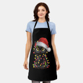 黒猫クリスマスツリーライトサンタおもしろいキッテン エプロン (着用した状態)