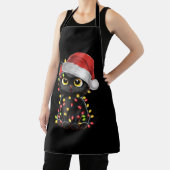 黒猫クリスマスツリーライトサンタおもしろいキッテン エプロン (インサイチュ)